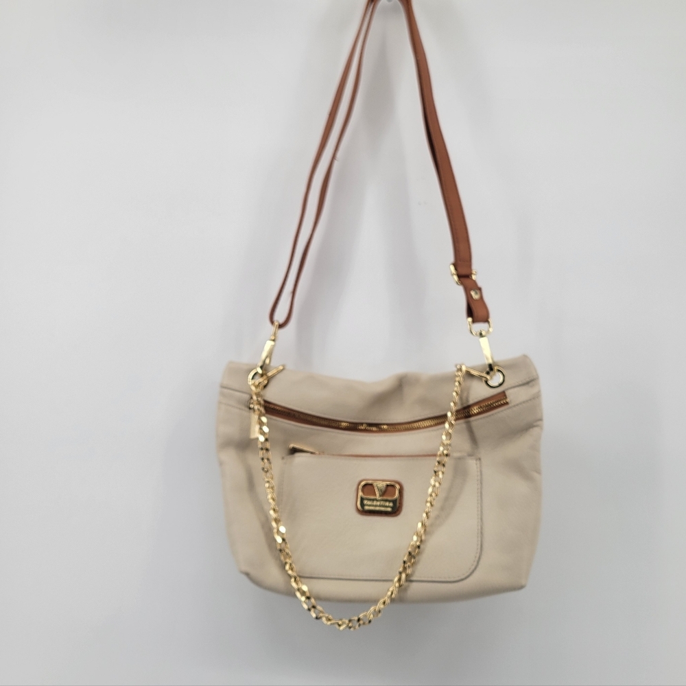 Valentina convertible shoulder bag beige Italian leather body with gold hardware